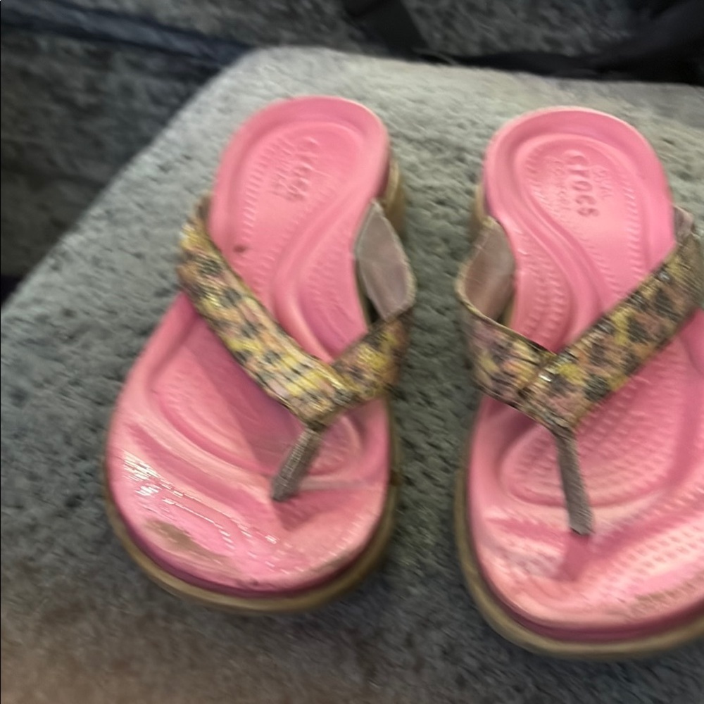 CROCS Pink and Tan Sandals with Braided Straps